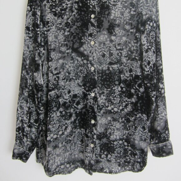 J Jill Womens Small Black Gray Burnout Velvet LS Shirt Silk Rayon Soft S - Picture 4 of 13